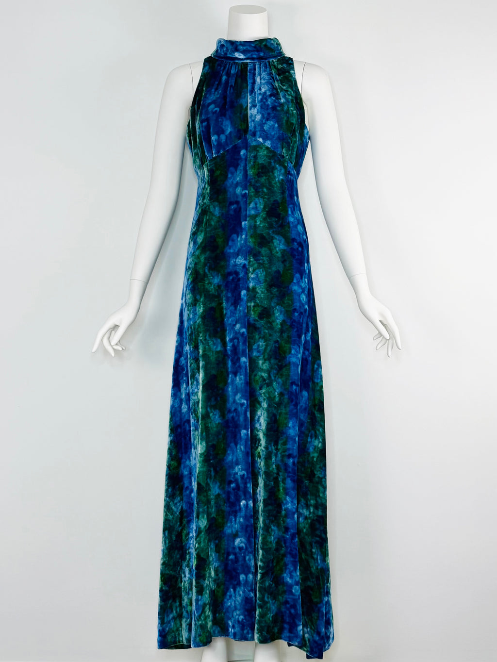 1970s tie-dye velvet maxi dress