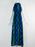 1970s tie-dye velvet maxi dress