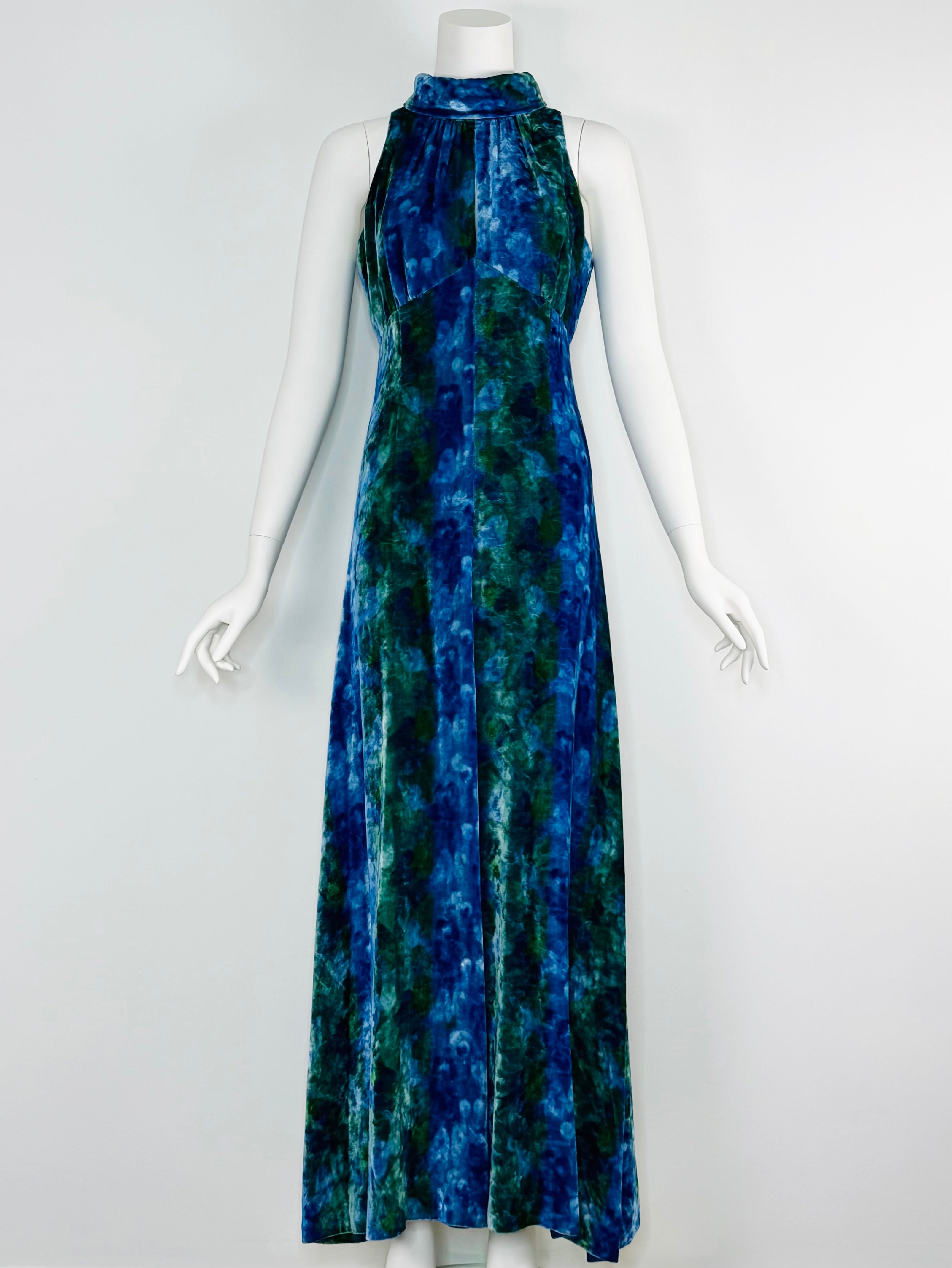 1970s tie-dye velvet maxi dress