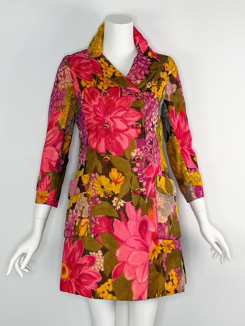 1960s matching silk organza floral ensemble by Murray Nieman for Hannah Troy