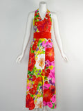 1970s vivid floral maxi dress