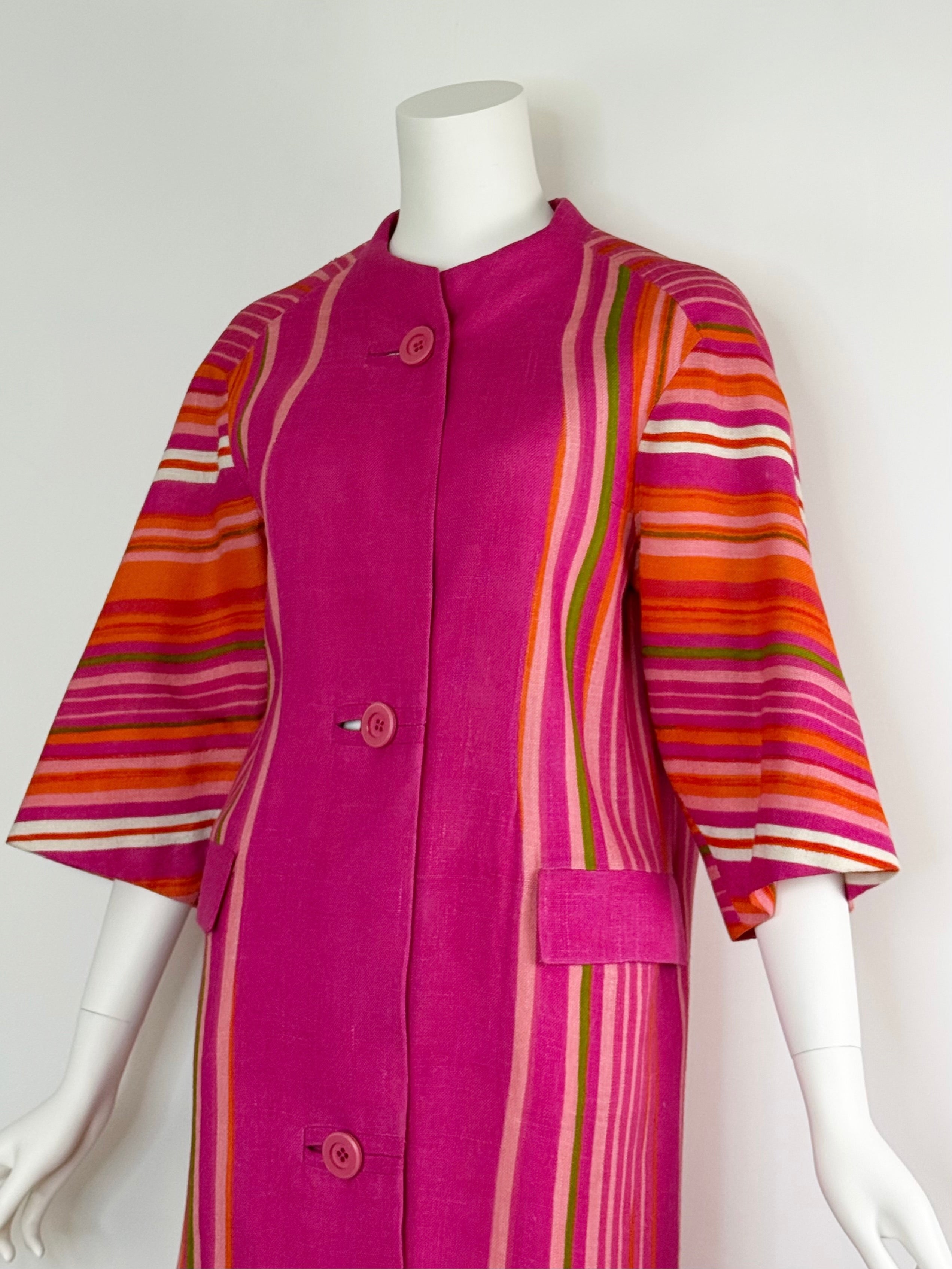 1960s Couture Pierre Balmain striped linen coat