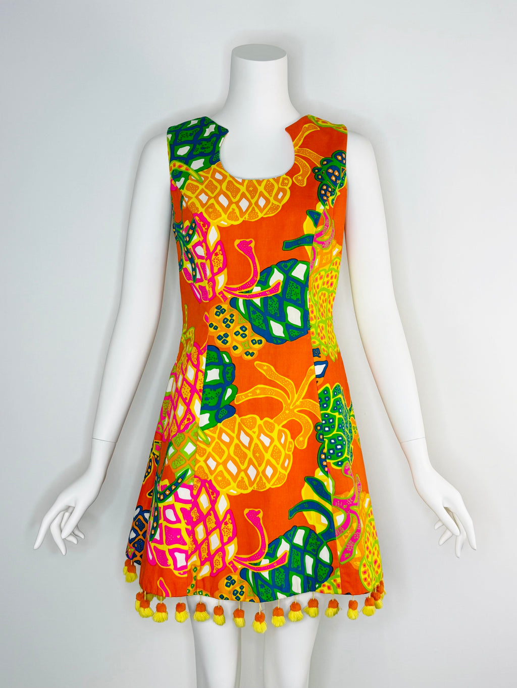 1960s pineapple dress with Pom-pom fringe
