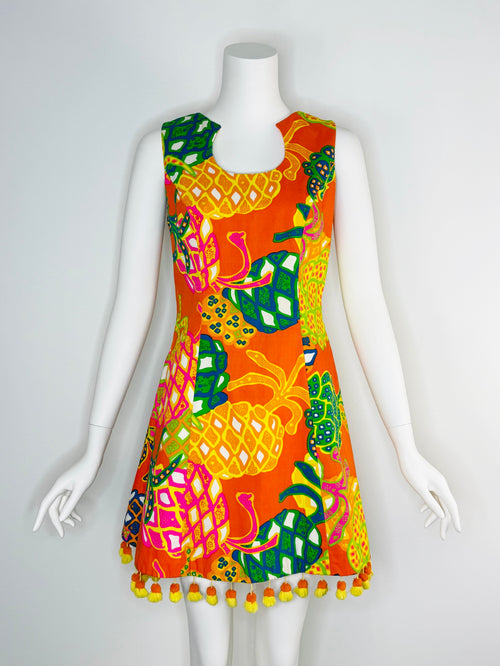 1960s pineapple dress with Pom-pom fringe