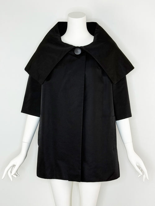 1950s black textured silk evening coat by Monte-Sano & Pruzan Pruzan