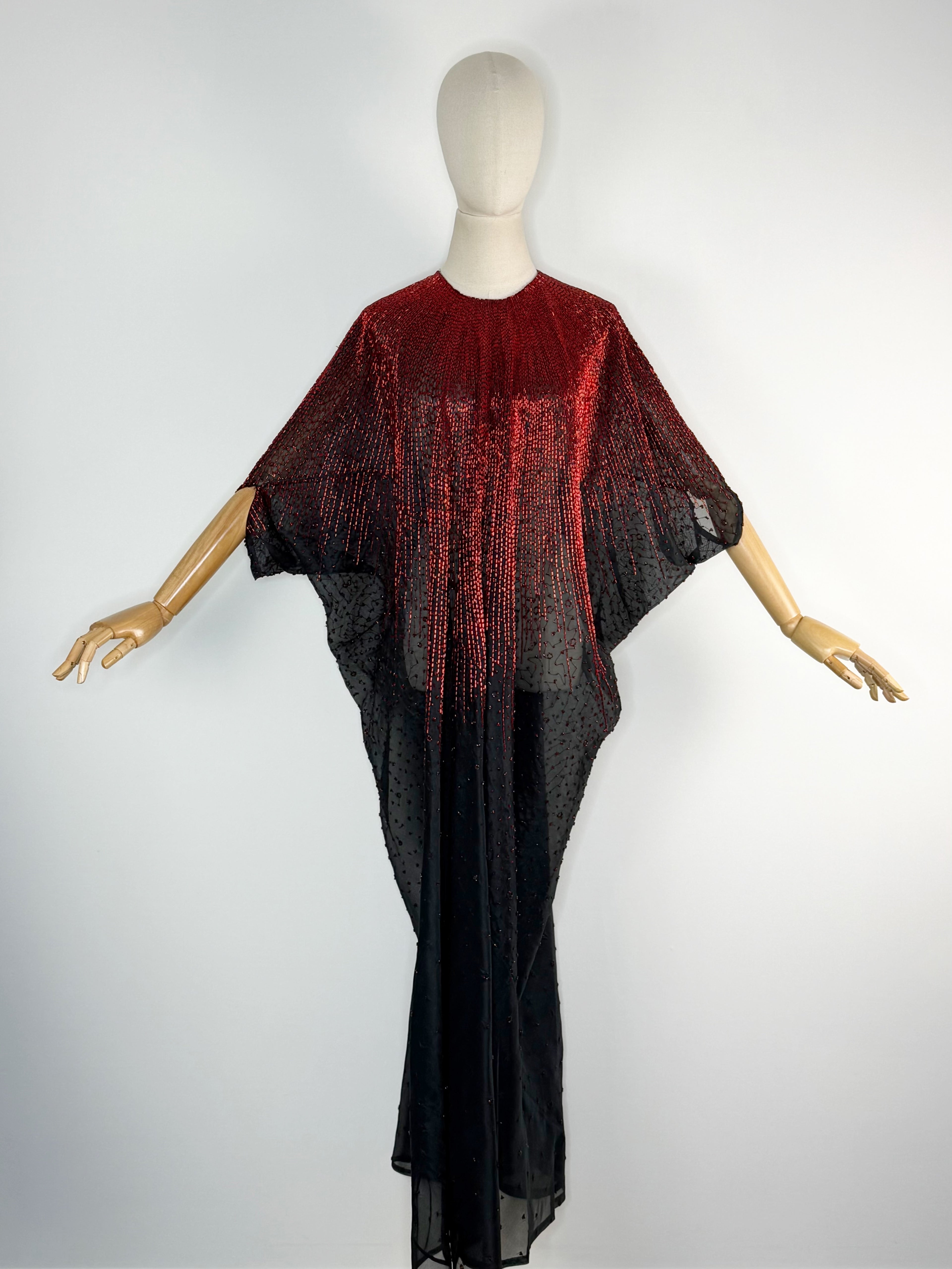 1970s Halston sunburst beaded caftan