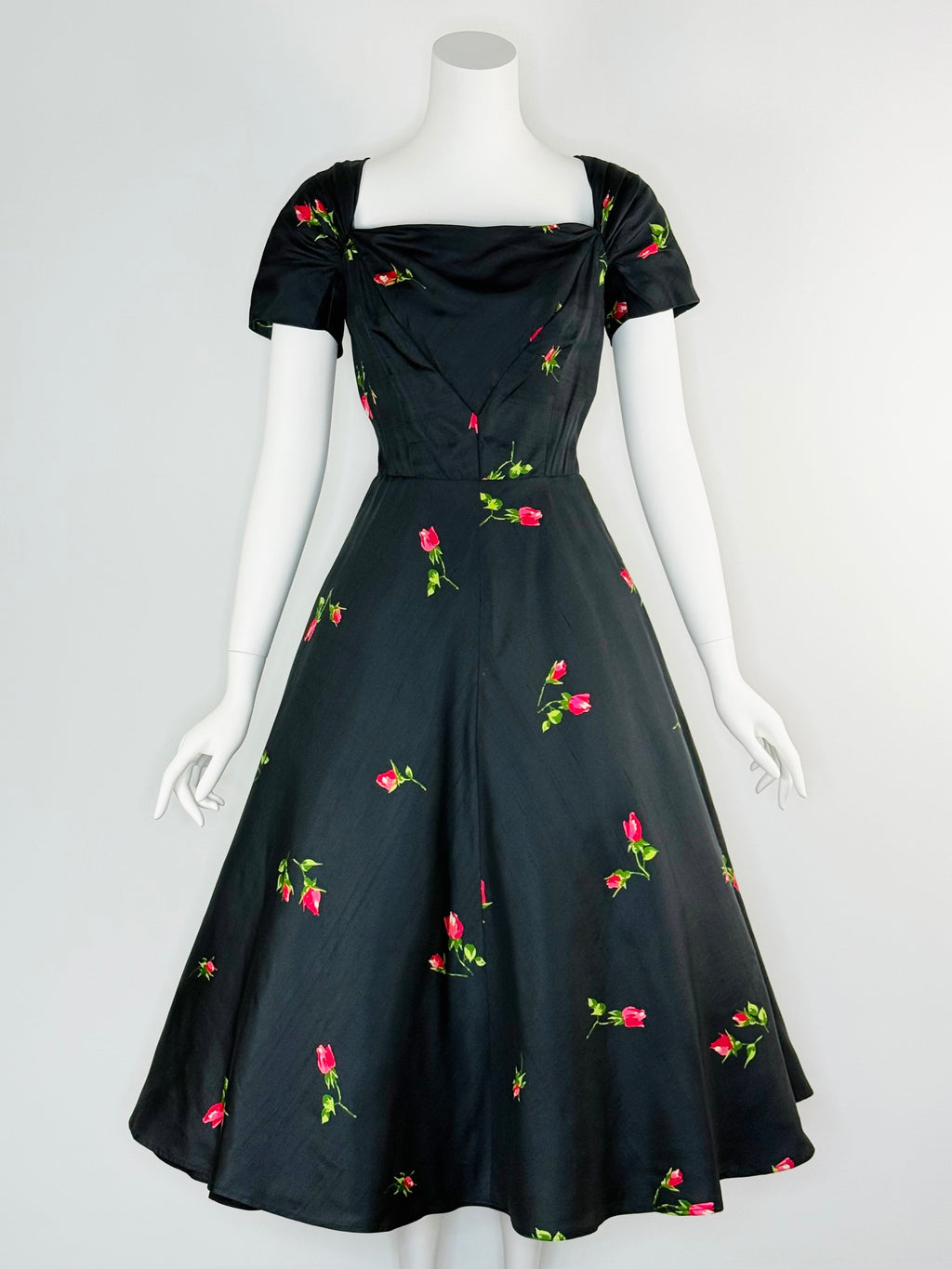 1950s silk dress with rose print