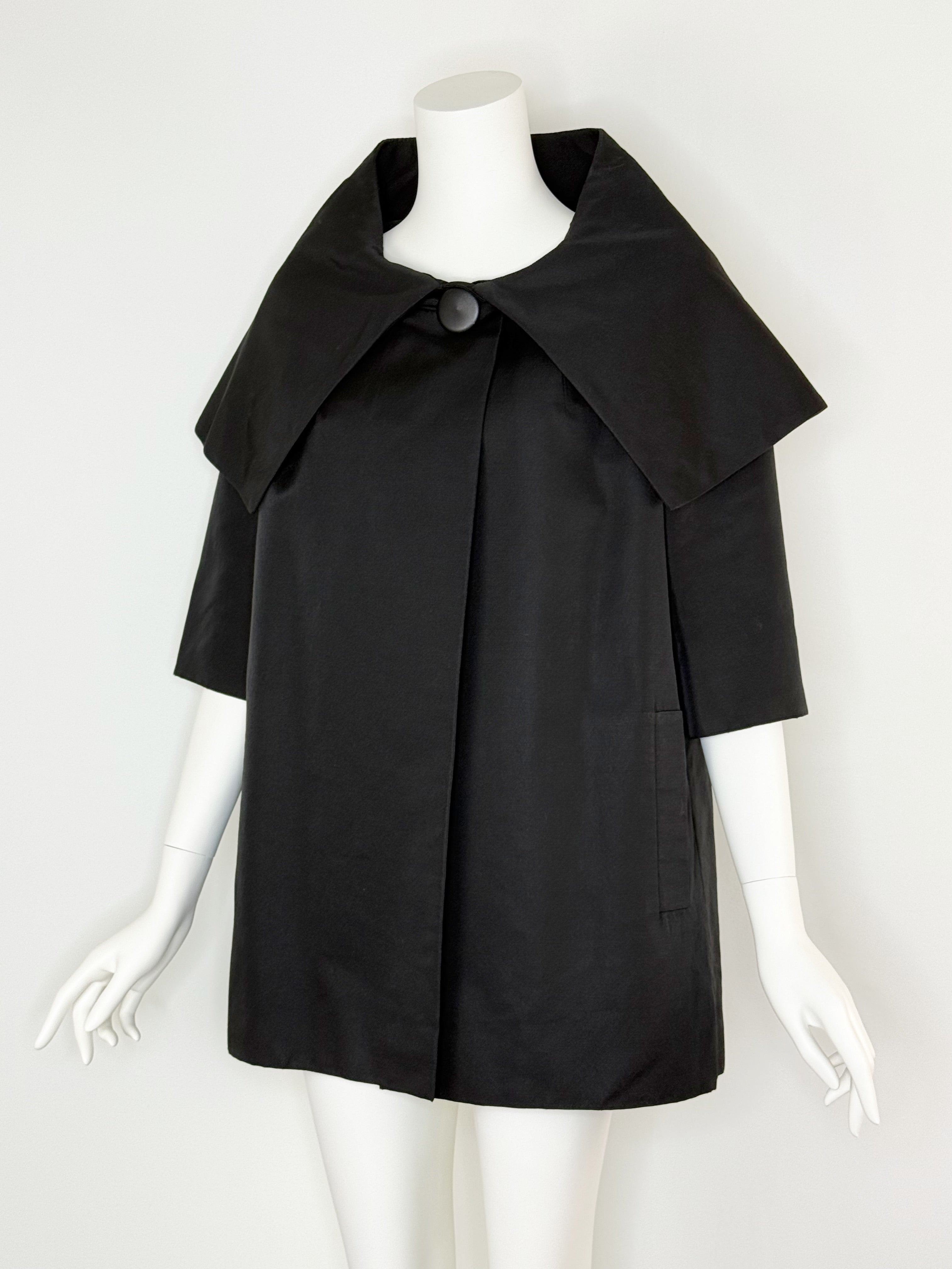 1950s black textured silk evening coat by Monte-Sano & Pruzan Pruzan