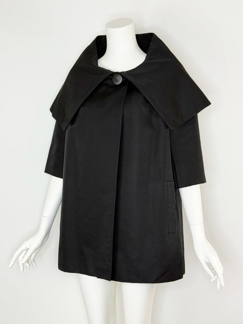 1950s black textured silk evening coat by Monte-Sano & Pruzan Pruzan