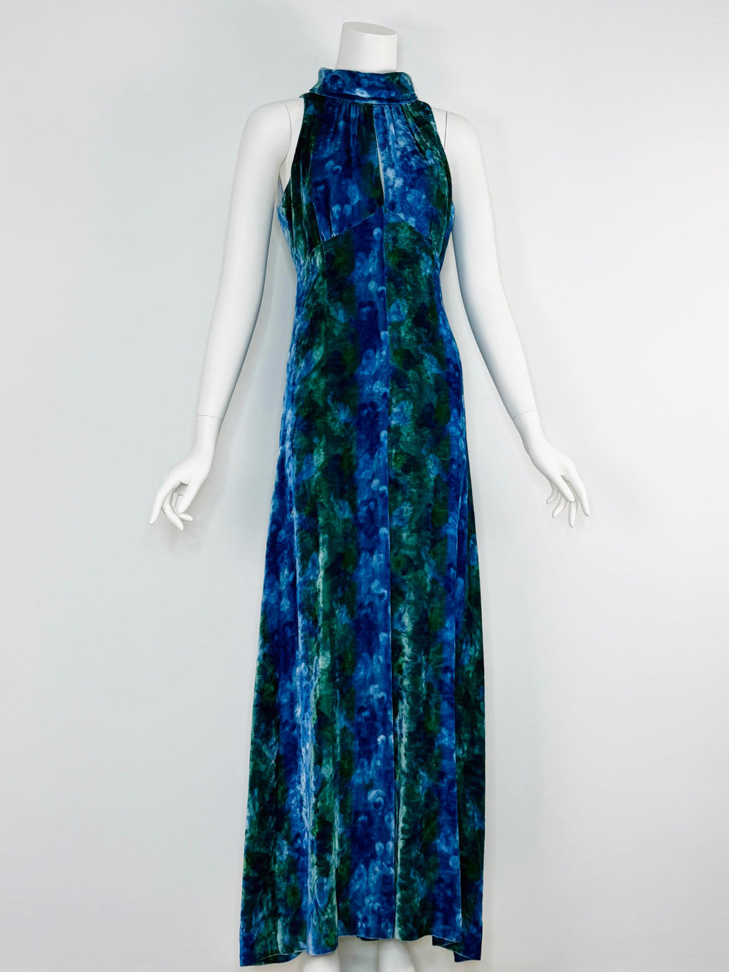 1970s tie-dye velvet maxi dress