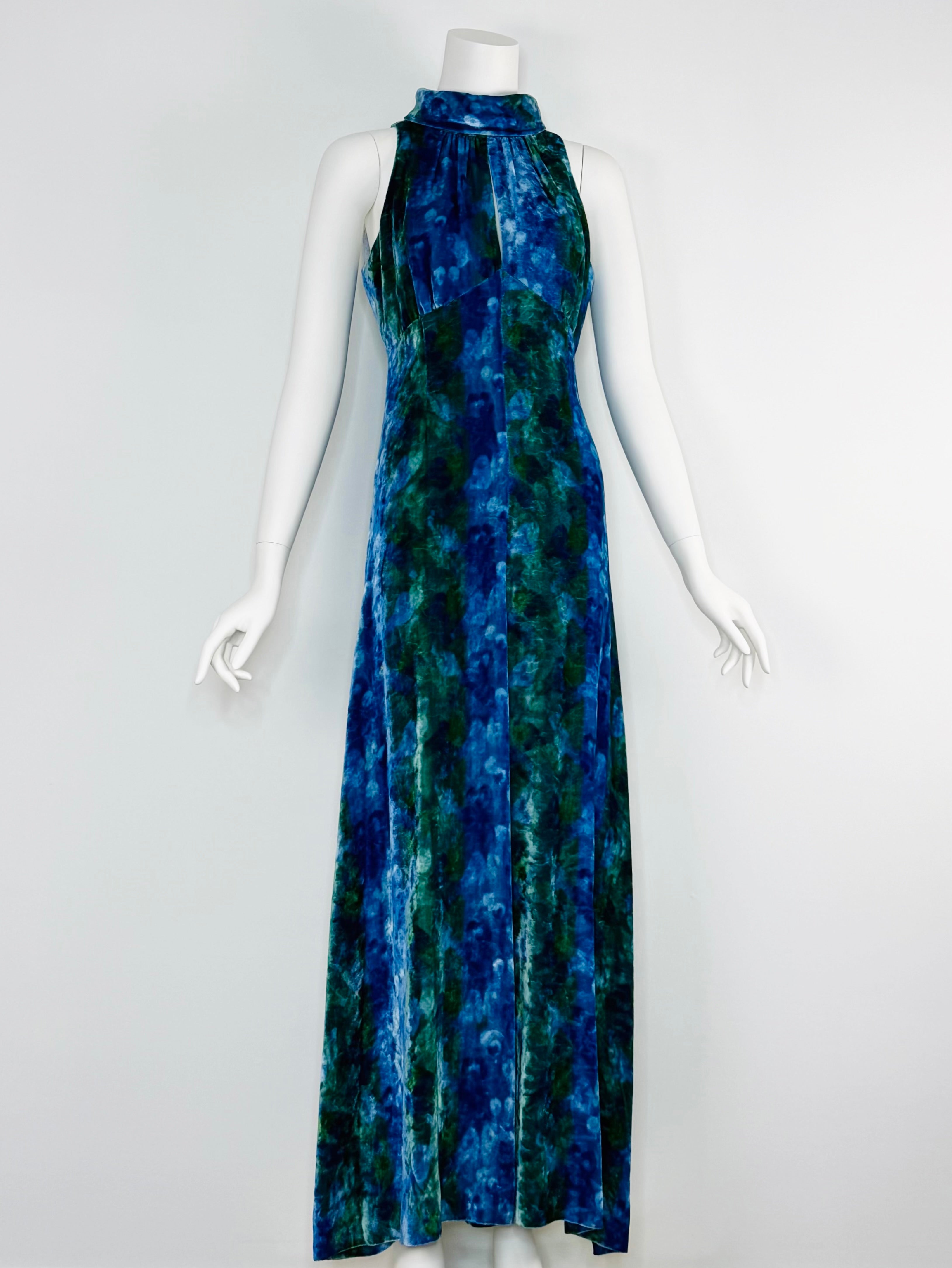 1970s tie-dye velvet maxi dress