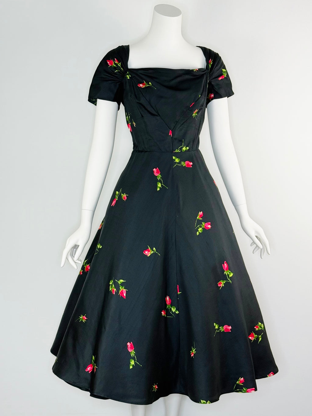 1950s silk dress with rose print