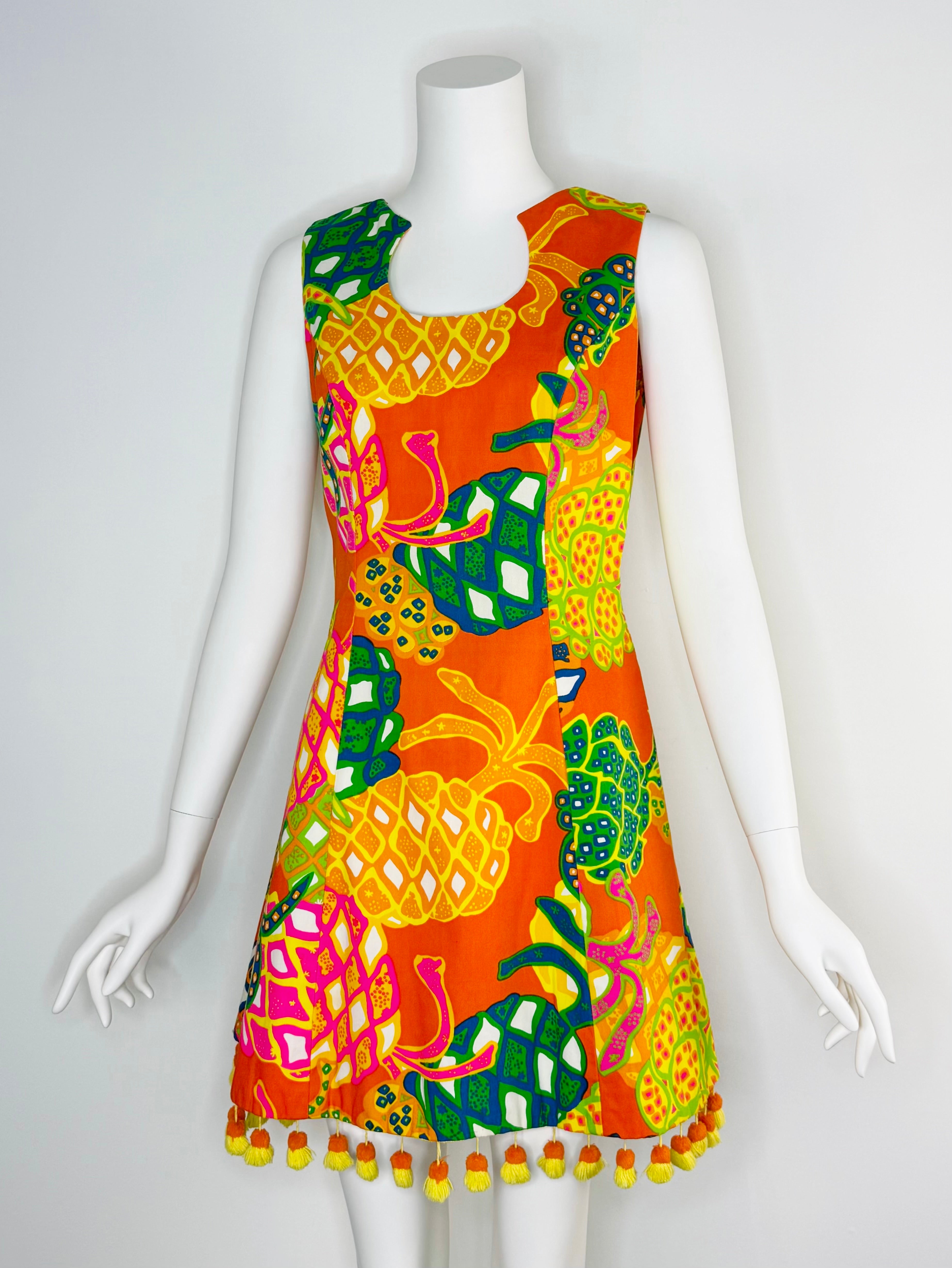 1960s pineapple dress with Pom-pom fringe