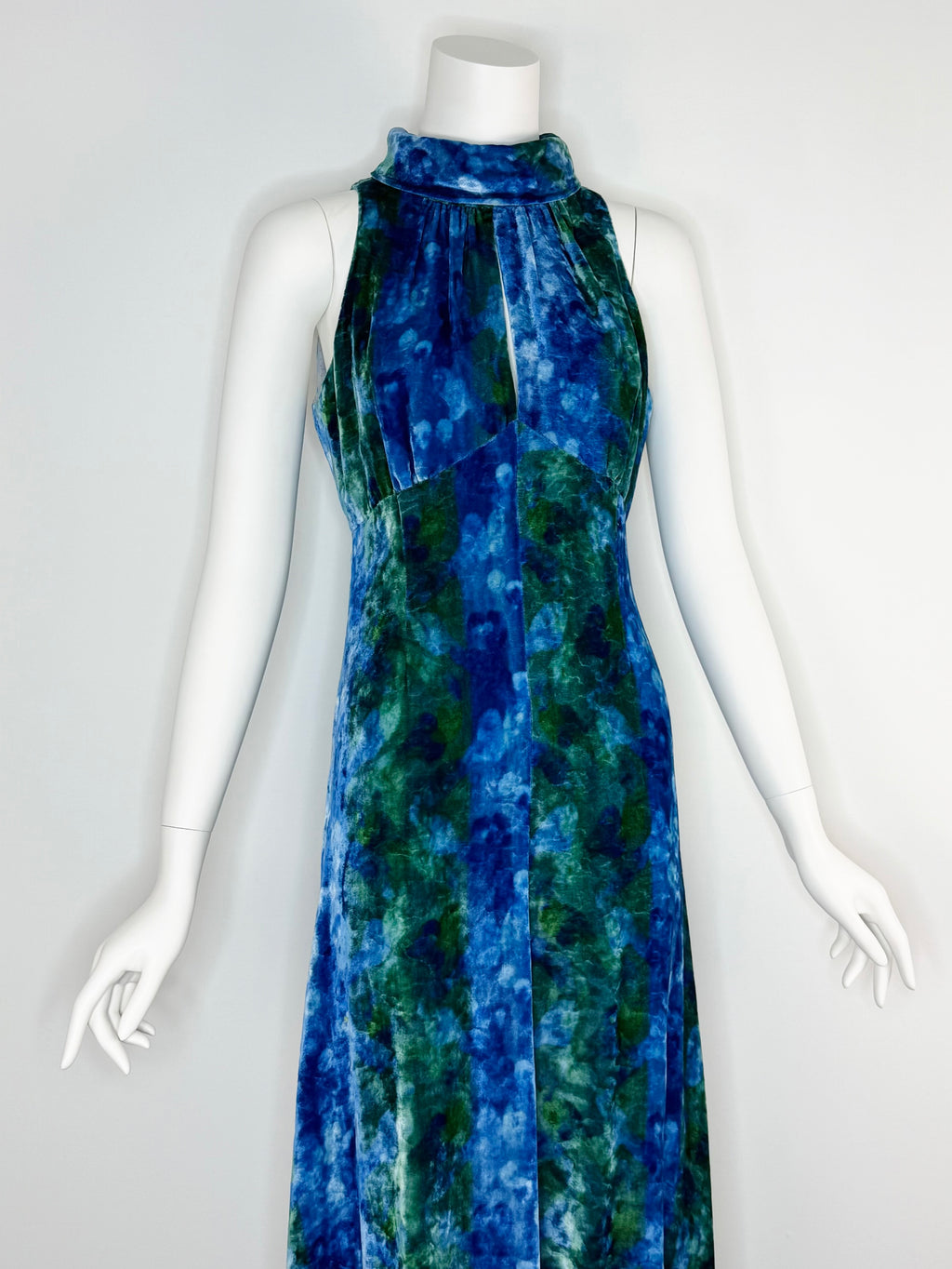 1970s tie-dye velvet maxi dress