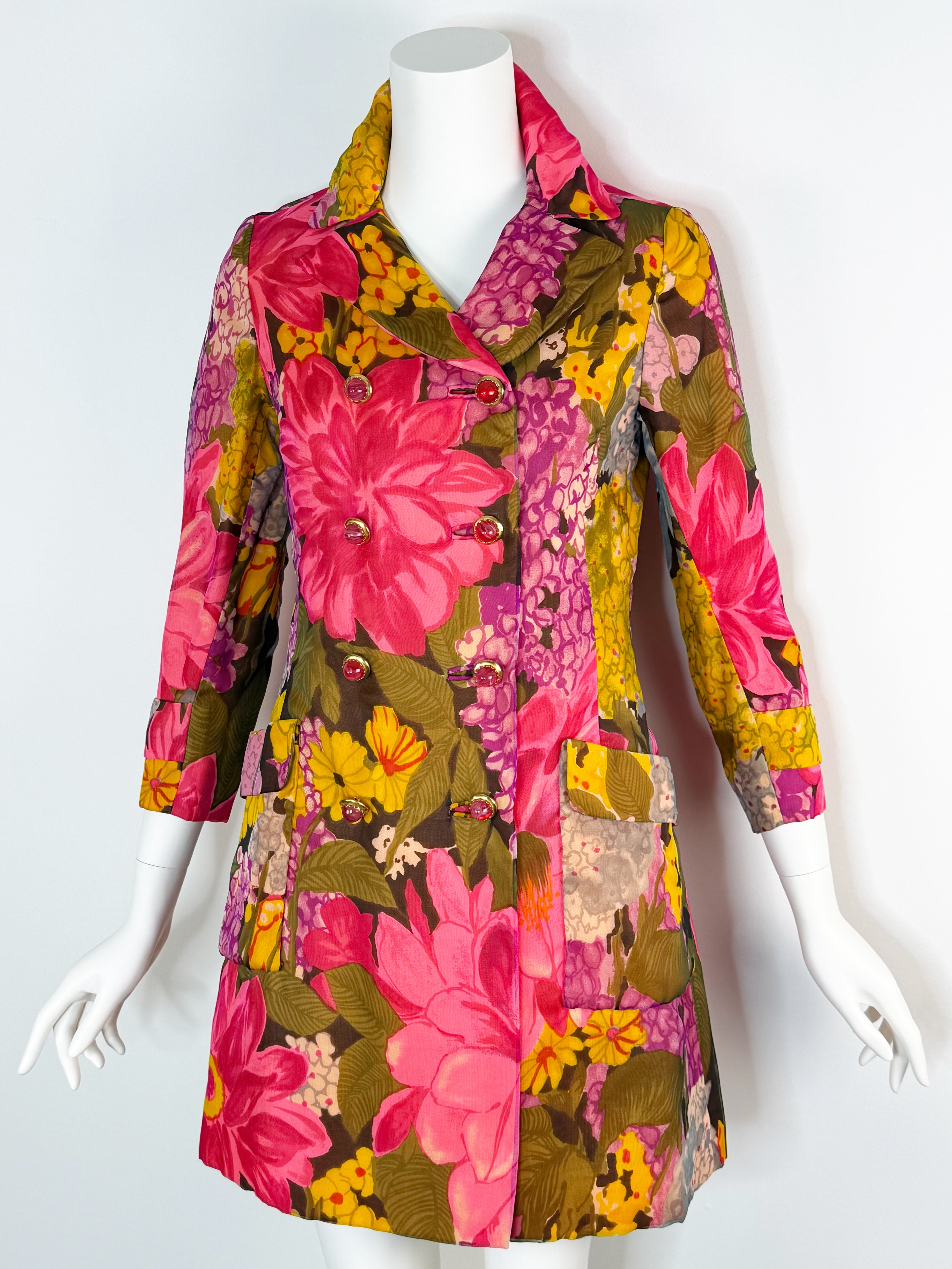 1960s matching silk organza floral ensemble by Murray Nieman for Hannah Troy