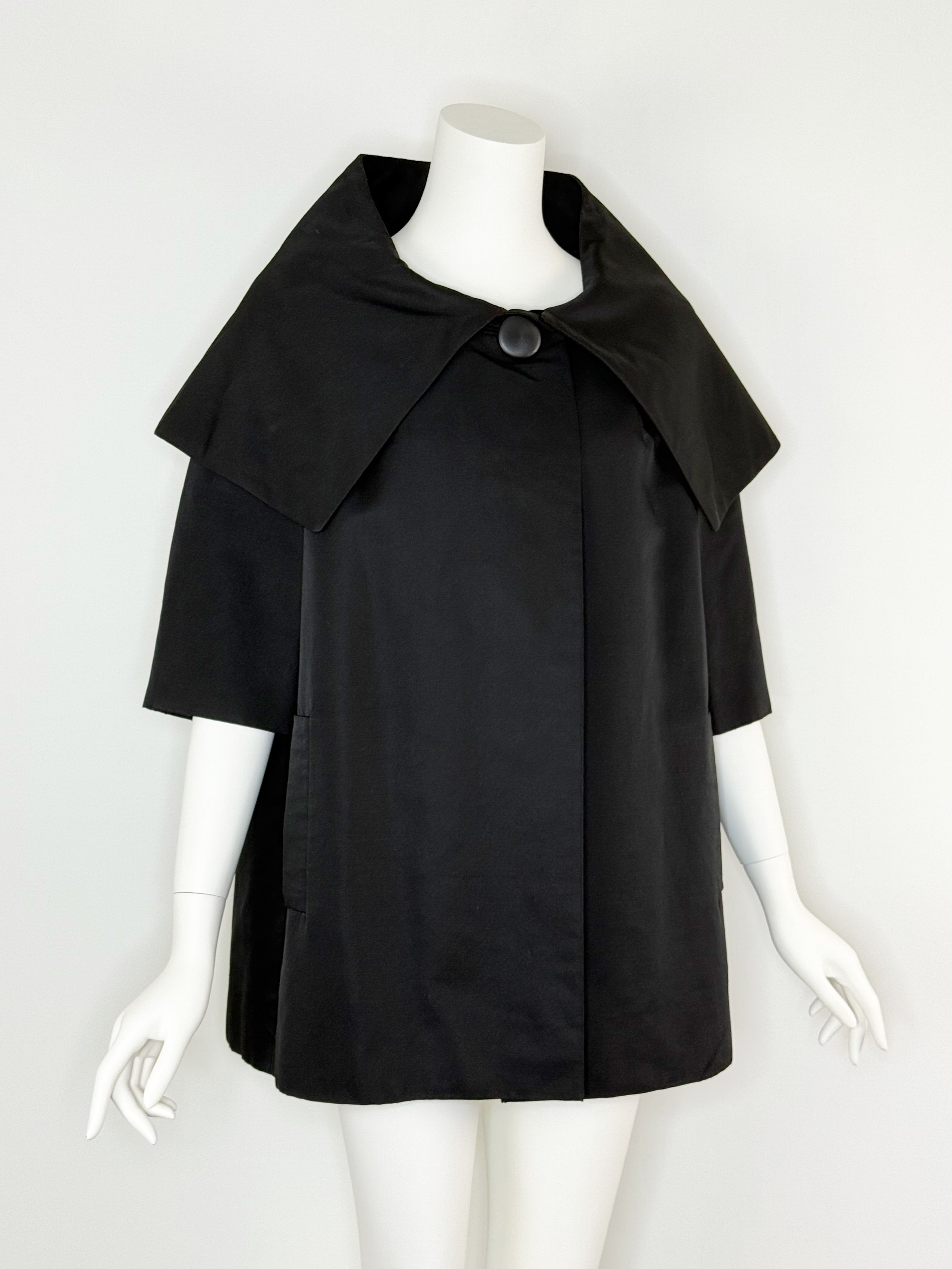 1950s black textured silk evening coat by Monte-Sano & Pruzan Pruzan