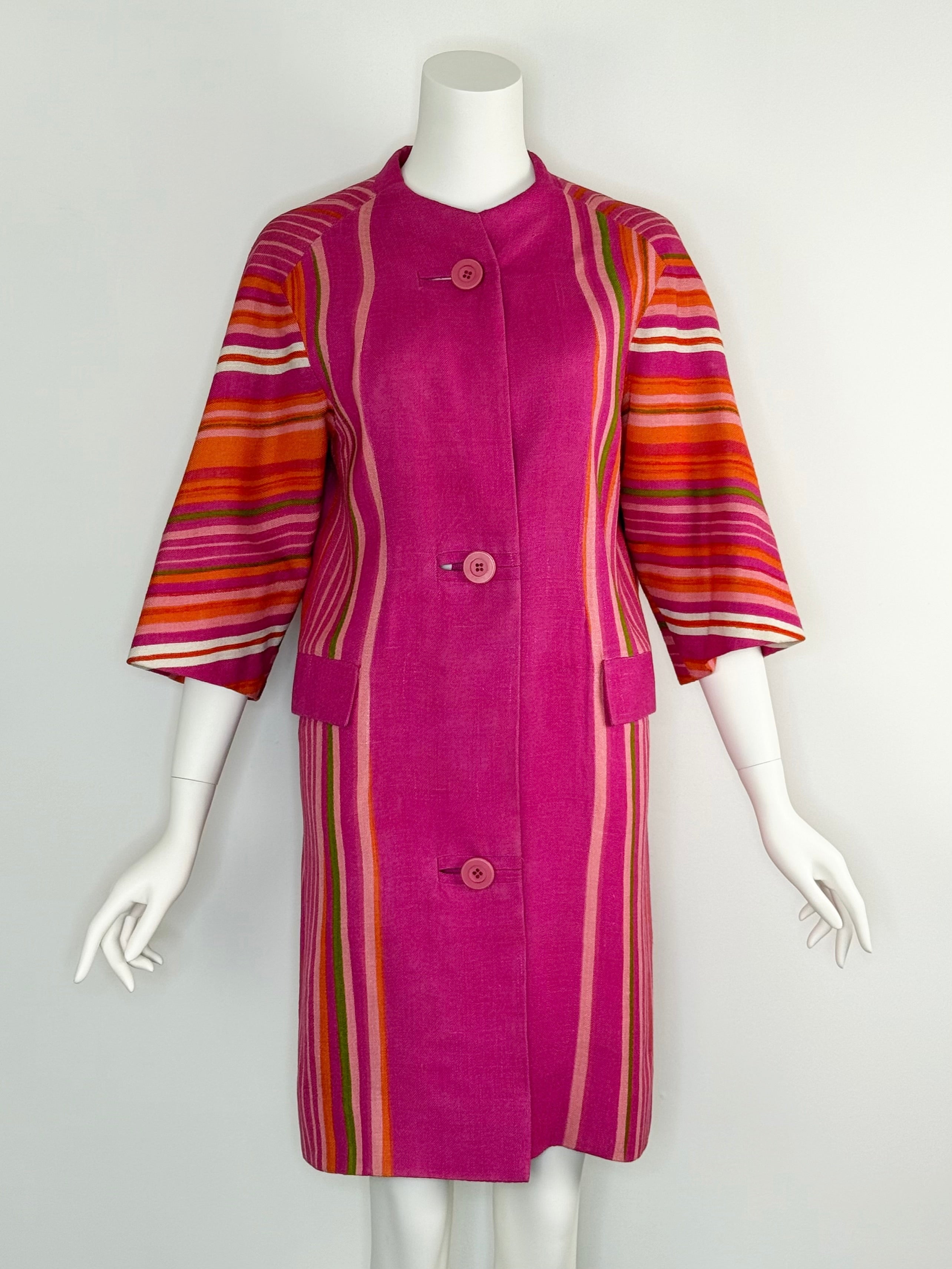 1960s Couture Pierre Balmain striped linen coat