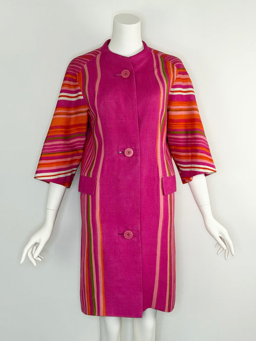 1960s Couture Pierre Balmain striped linen coat