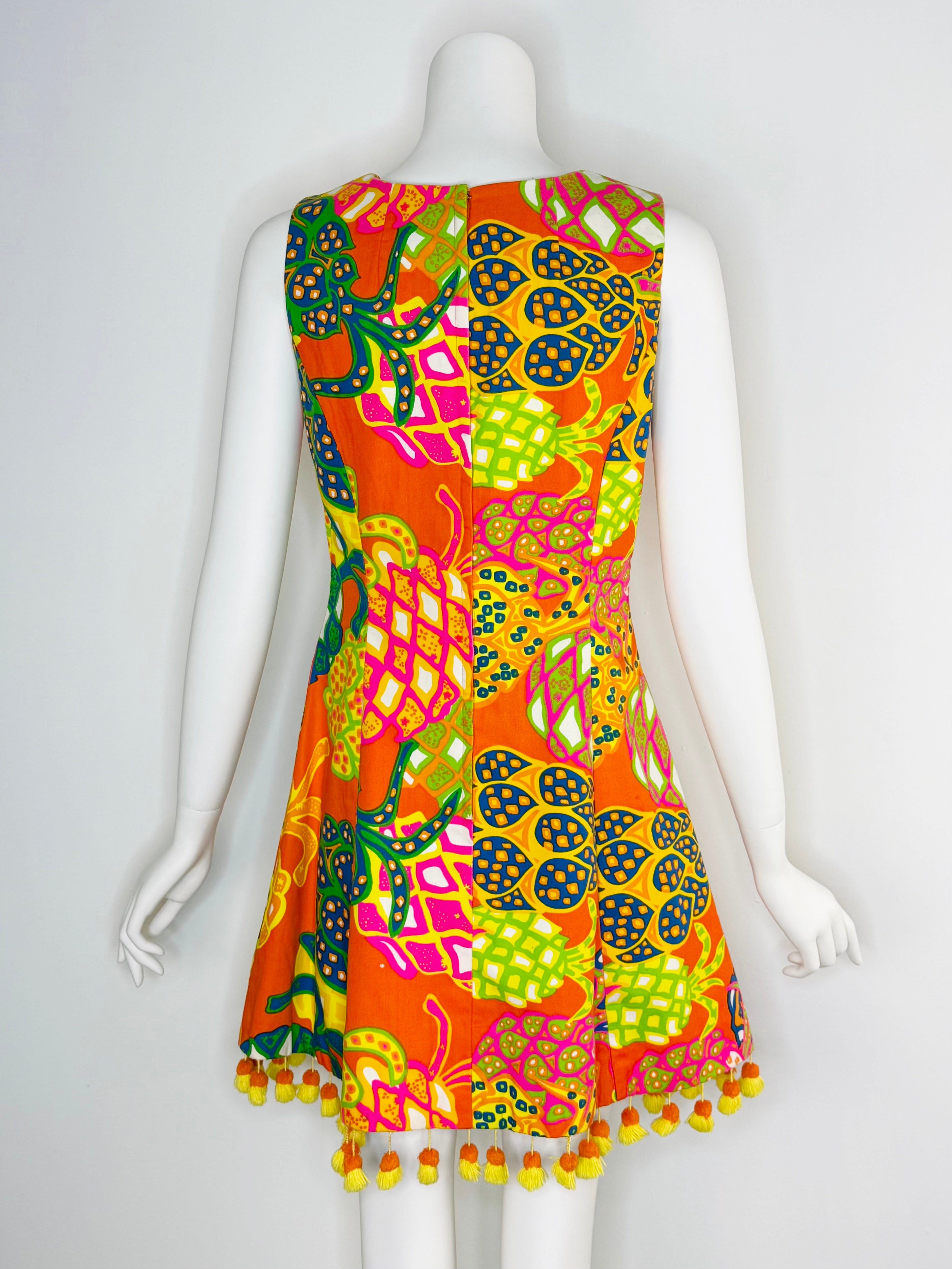 1960s pineapple dress with Pom-pom fringe
