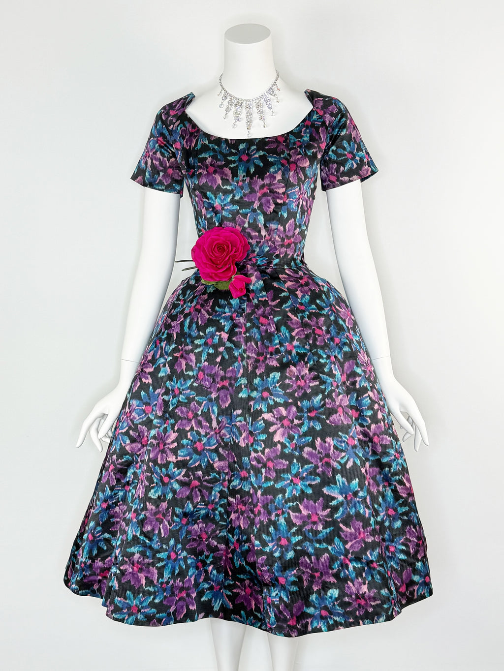 1950s silk floral party dress
