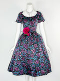 1950s silk floral party dress