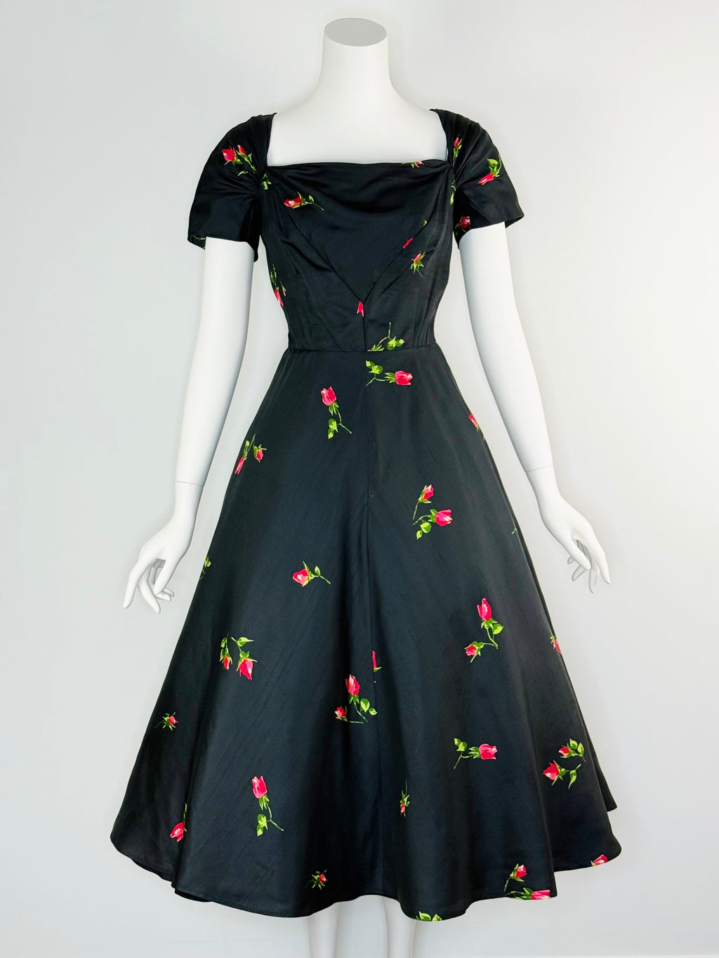 1950s silk dress with rose print