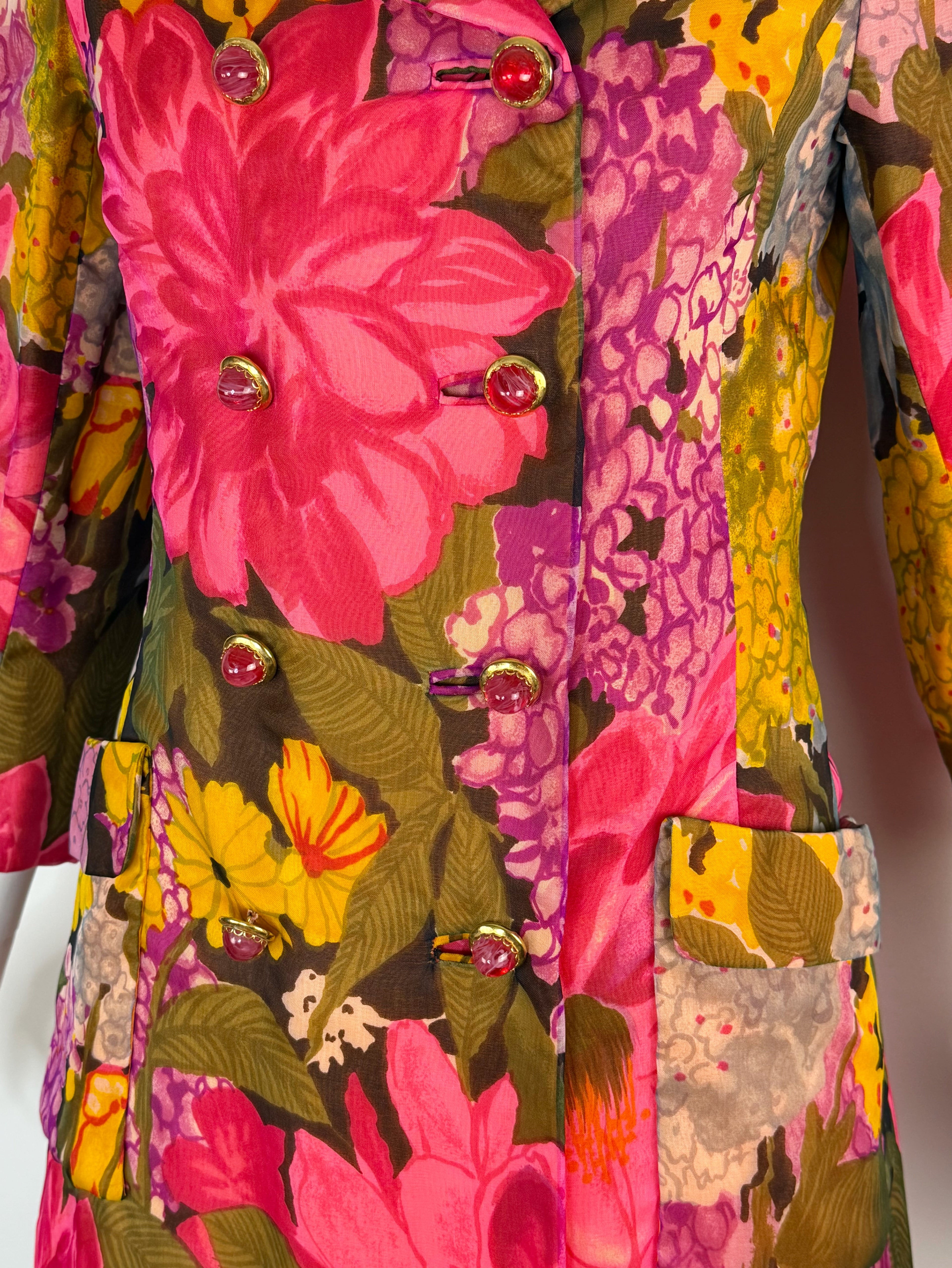 1960s matching silk organza floral ensemble by Murray Nieman for Hannah Troy