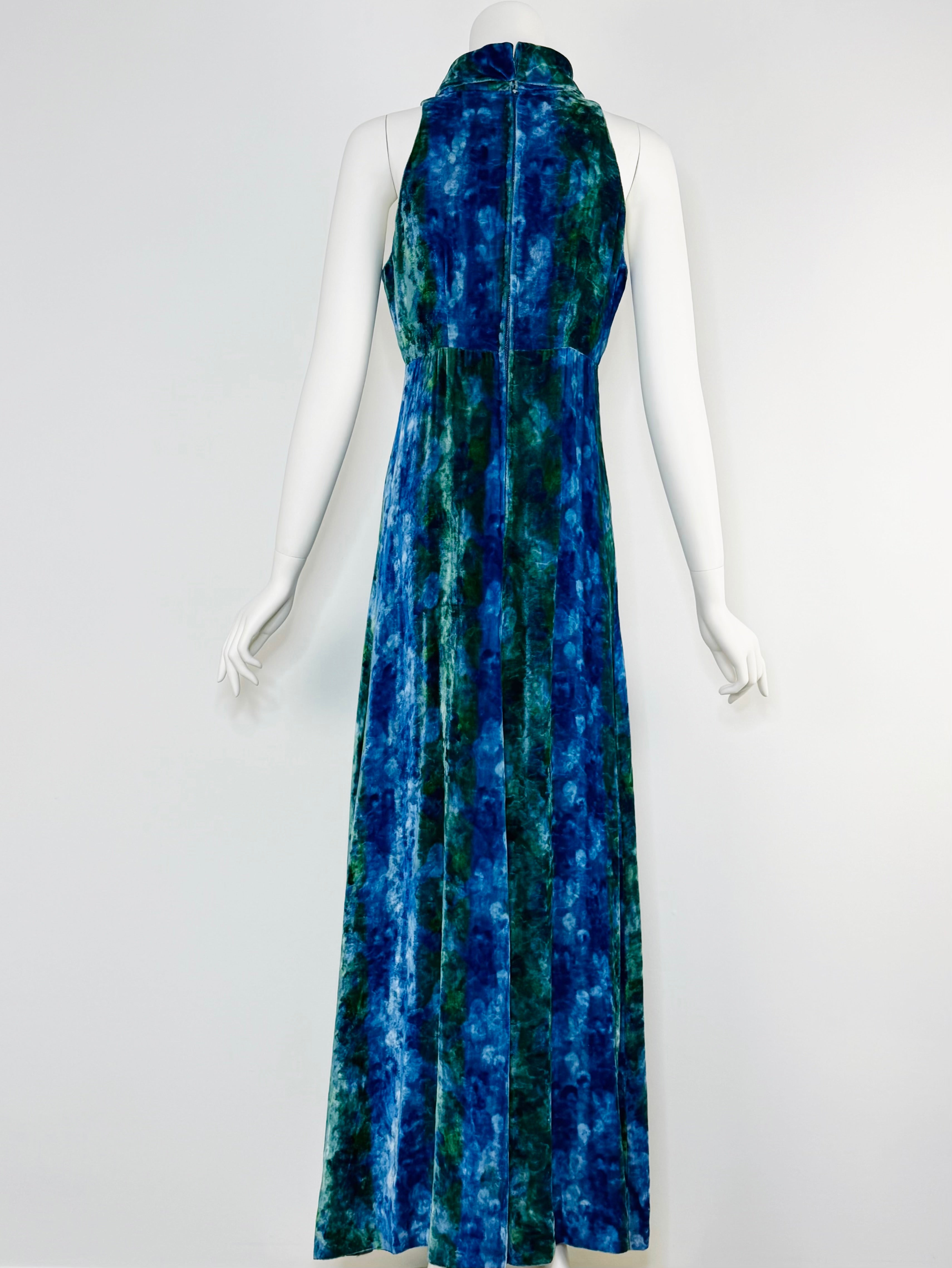 1970s tie-dye velvet maxi dress