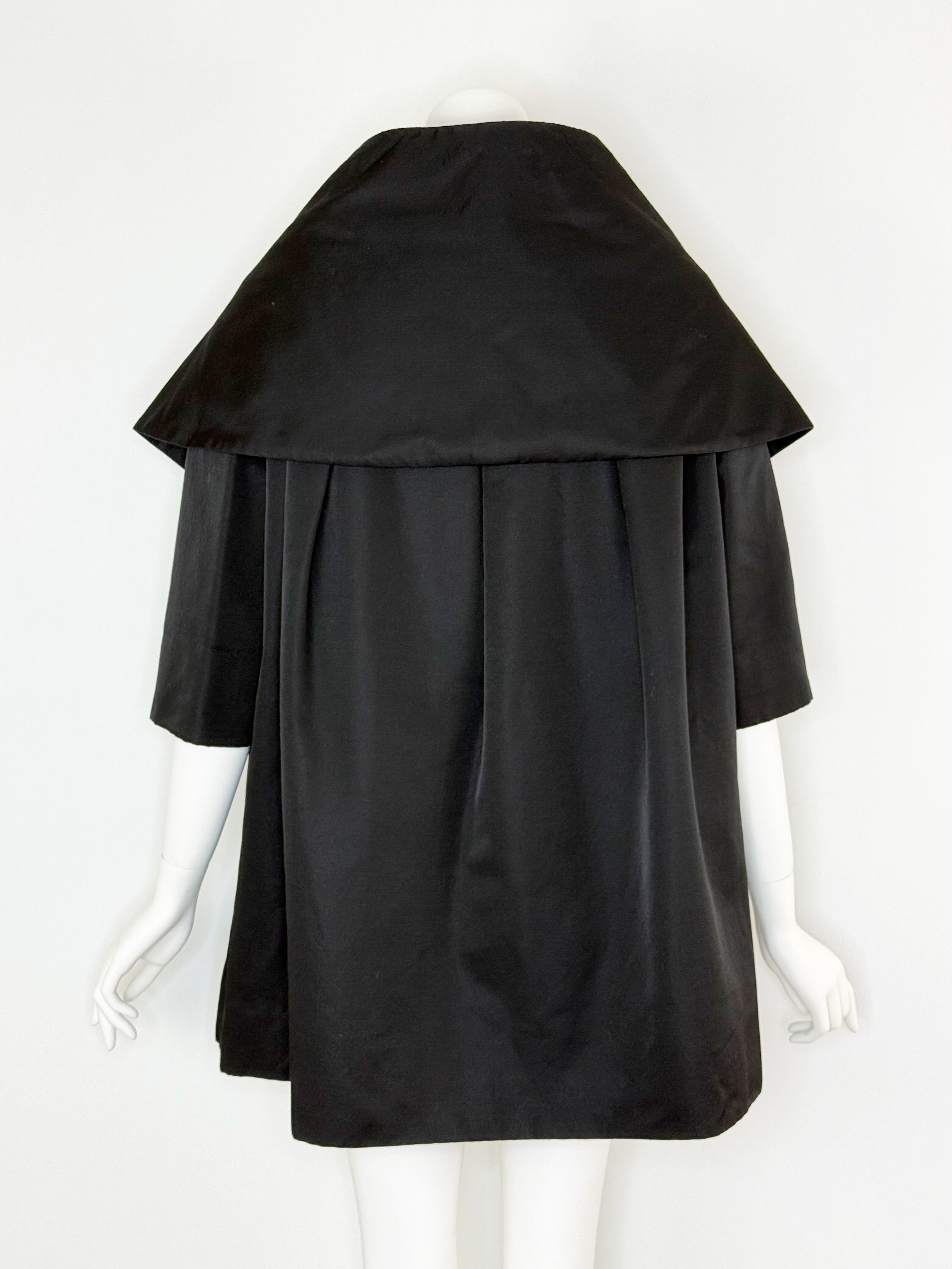 1950s black textured silk evening coat by Monte-Sano & Pruzan Pruzan