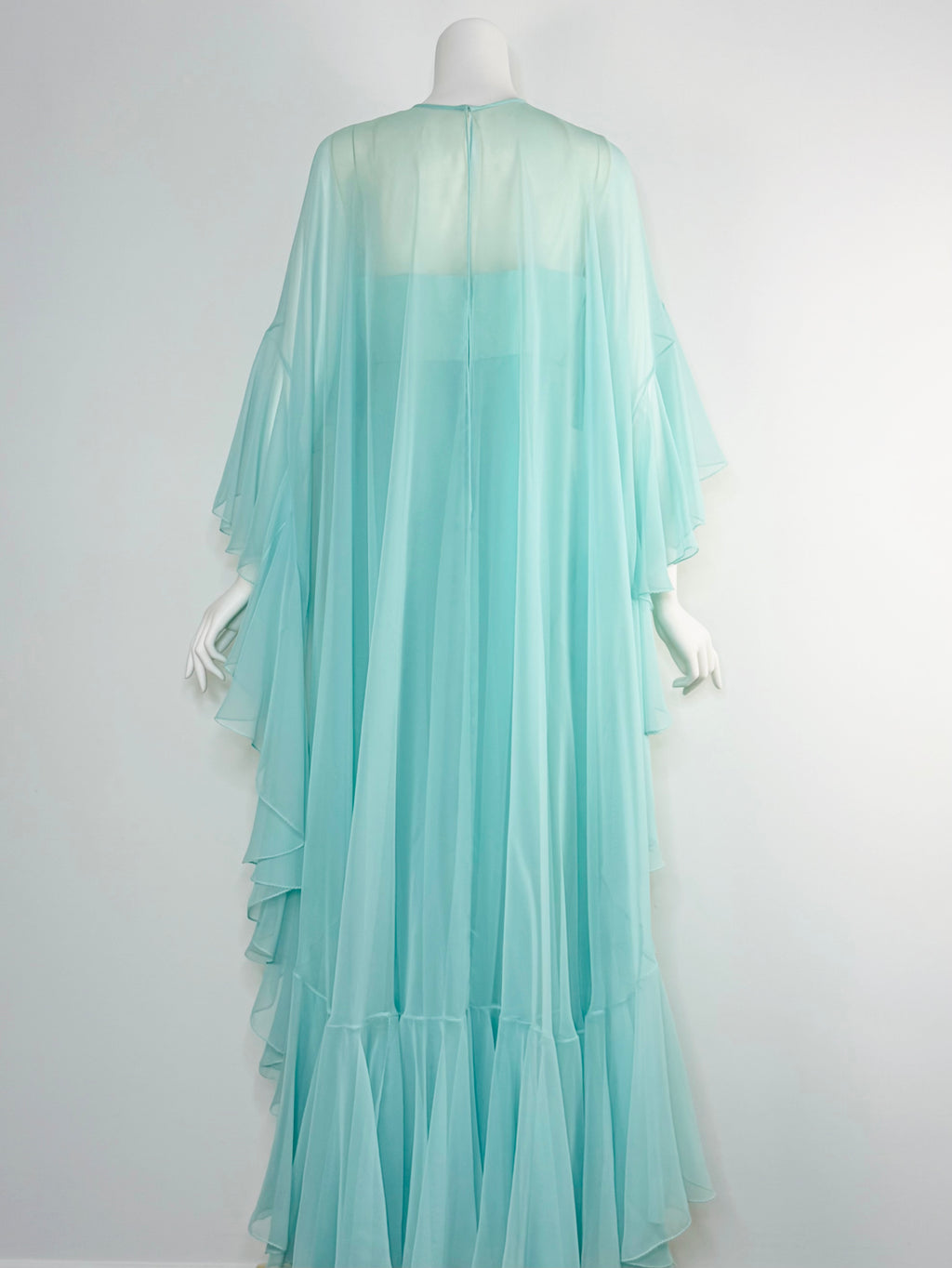 1970s ethereal seafoam ruffled gown