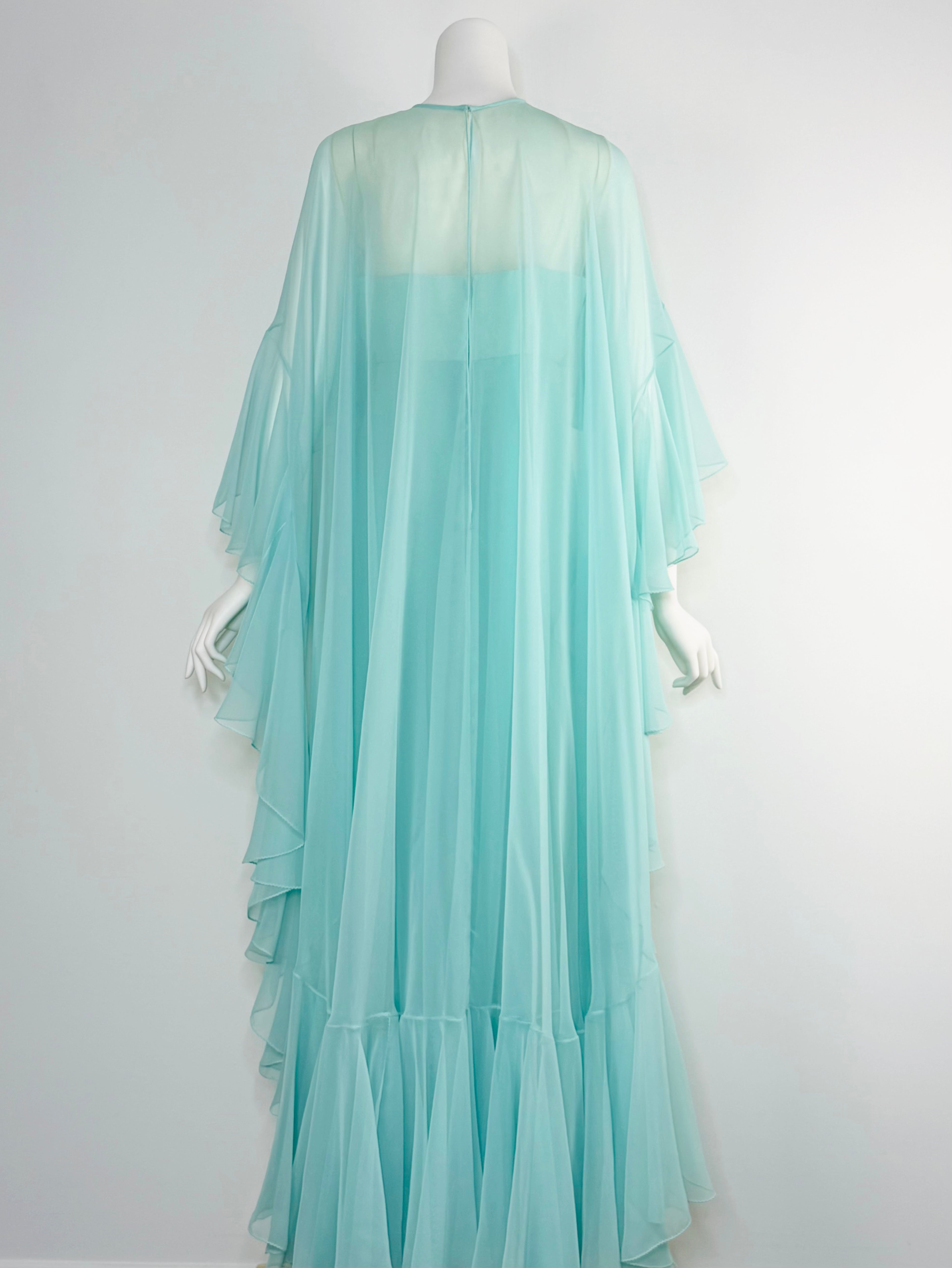 1970s ethereal seafoam ruffled gown