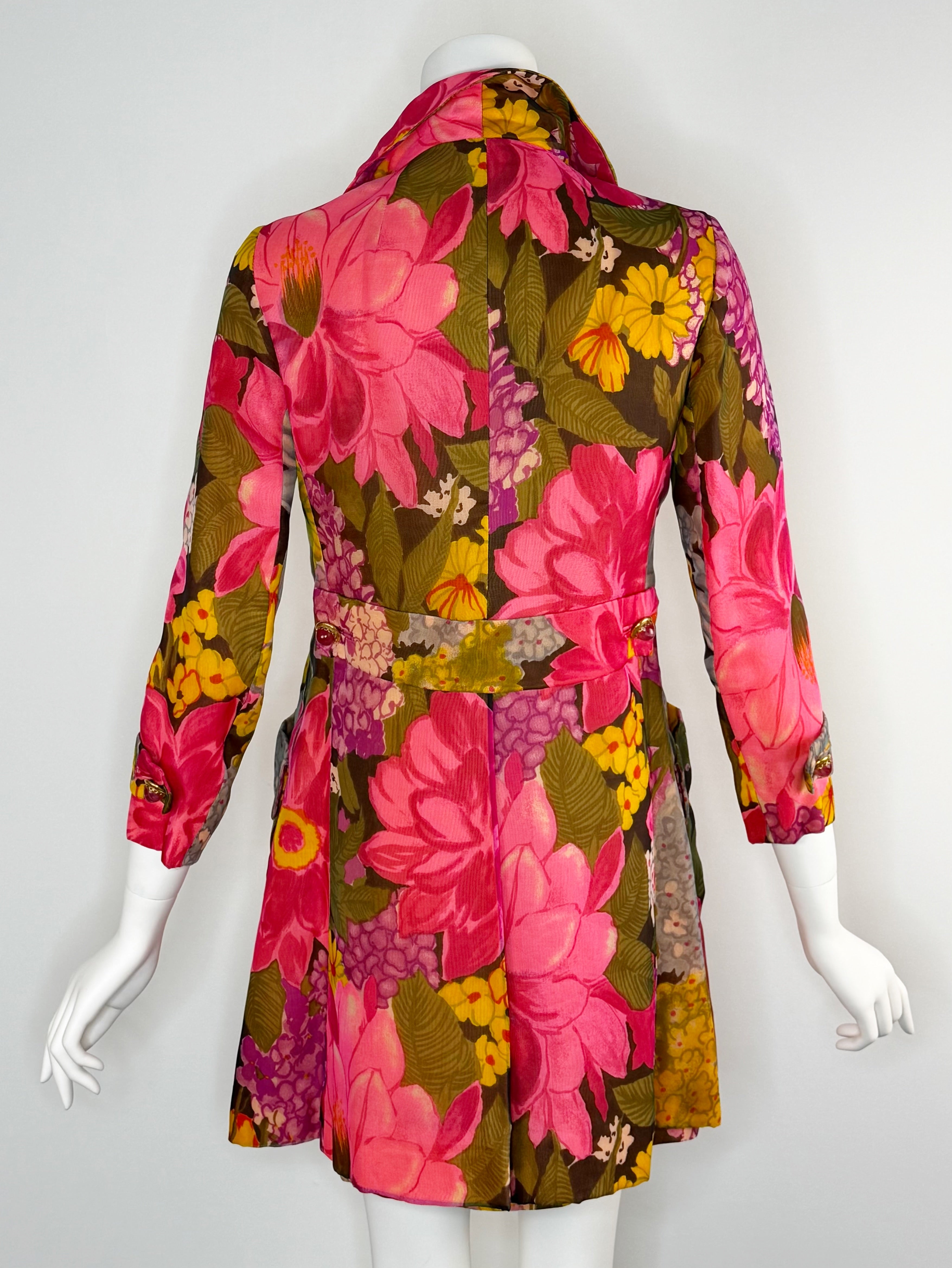 1960s matching silk organza floral ensemble by Murray Nieman for Hannah Troy