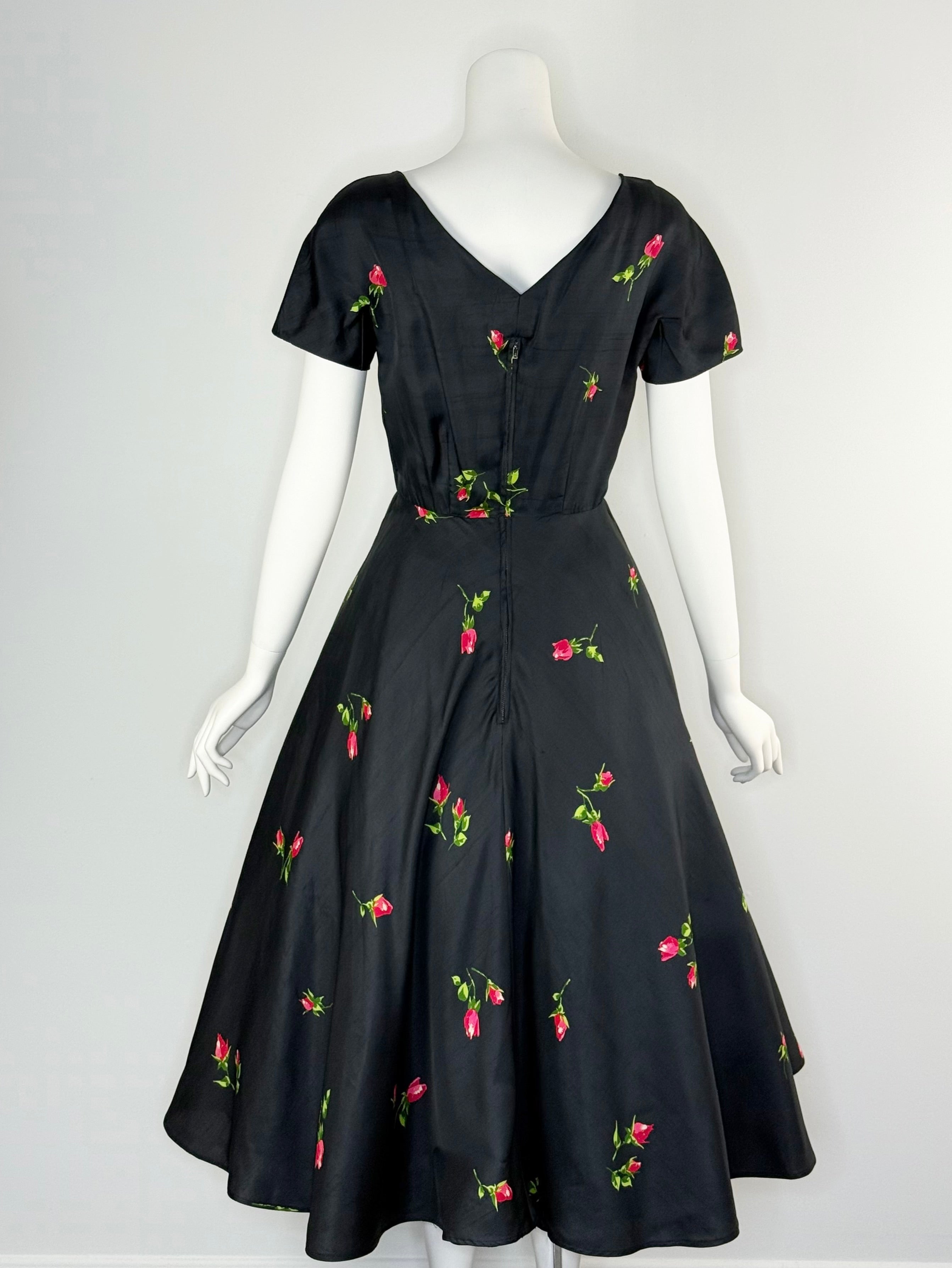 1950s silk dress with rose print