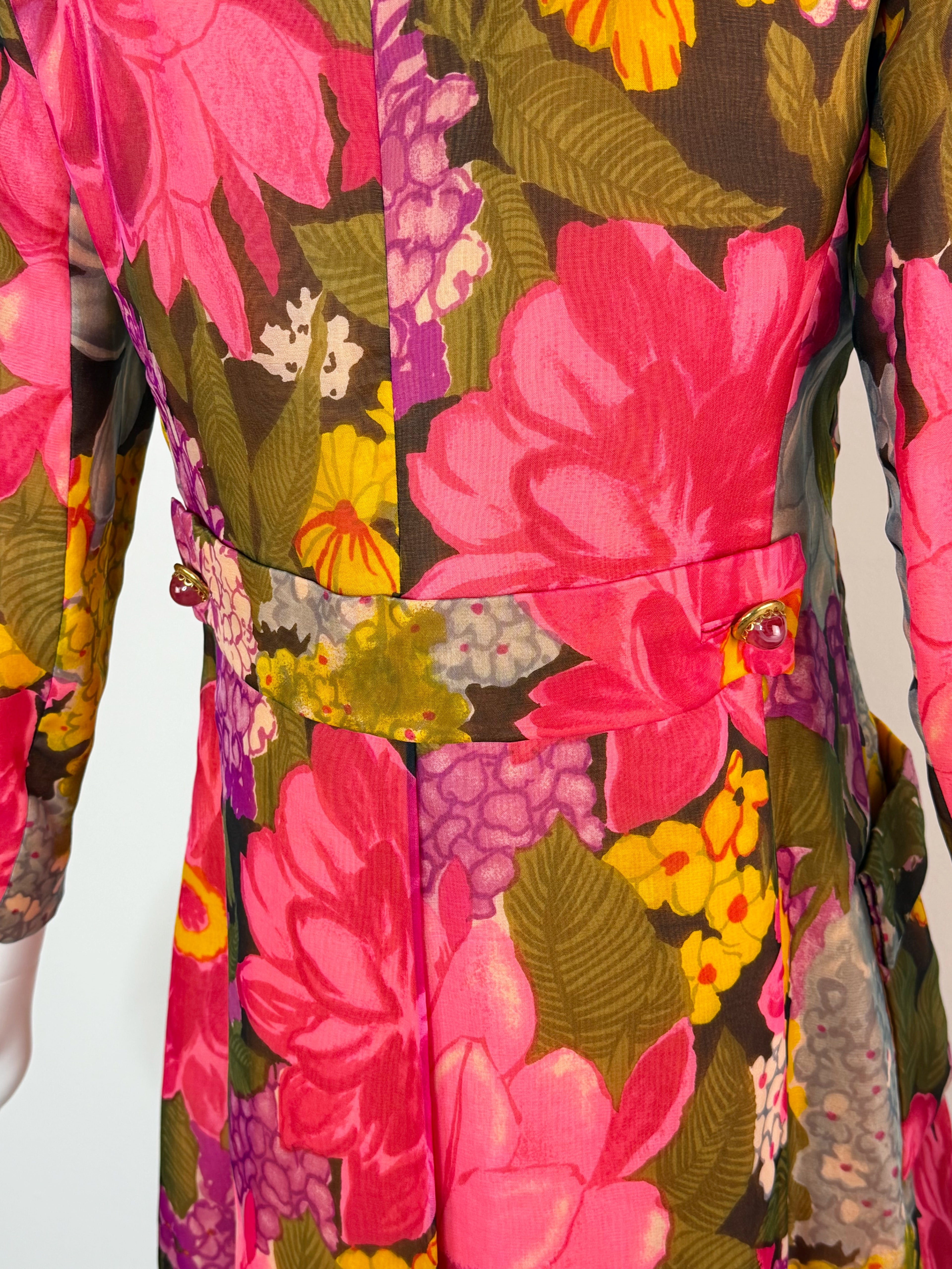 1960s matching silk organza floral ensemble by Murray Nieman for Hannah Troy