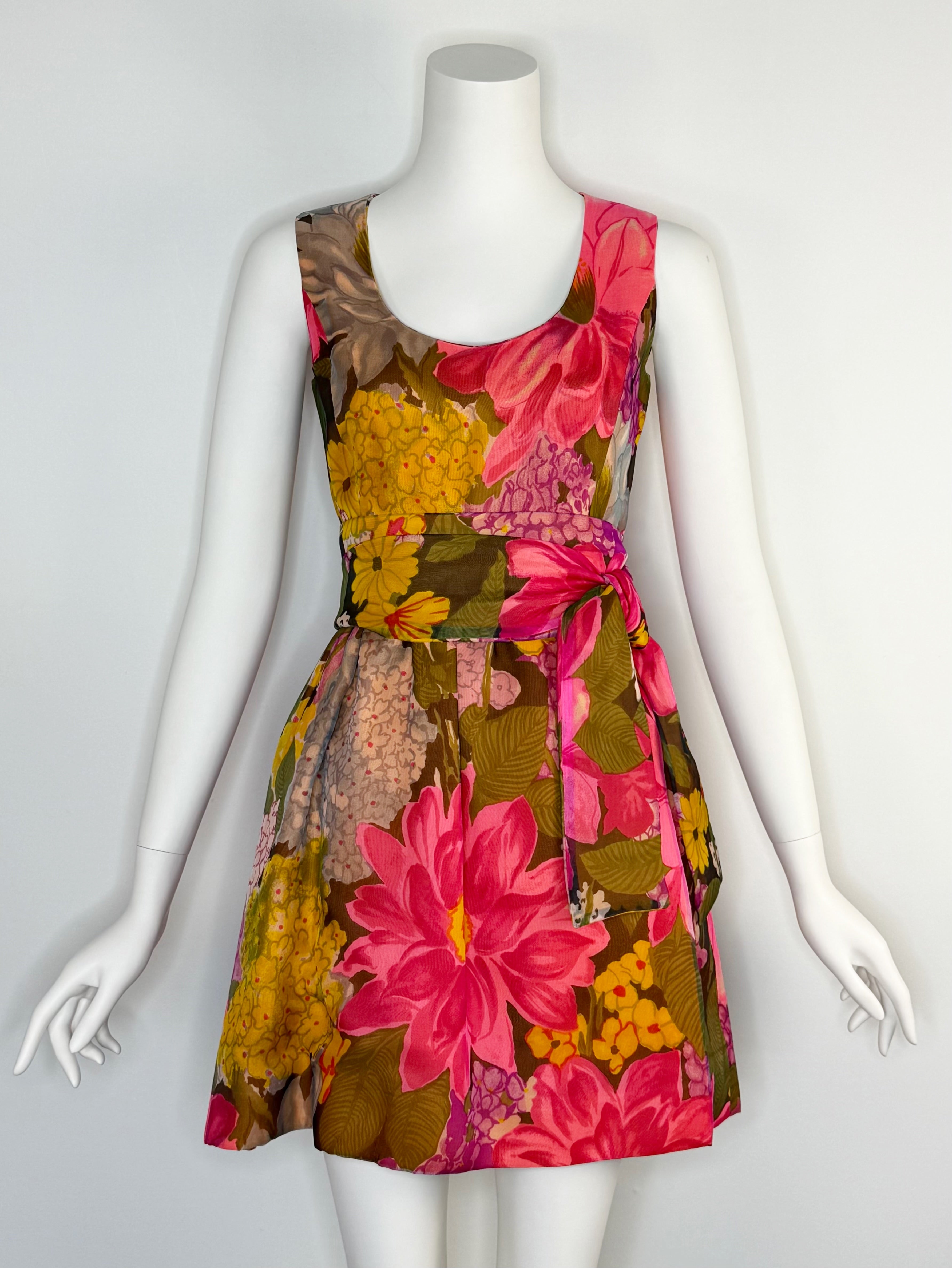 1960s matching silk organza floral ensemble by Murray Nieman for Hannah Troy