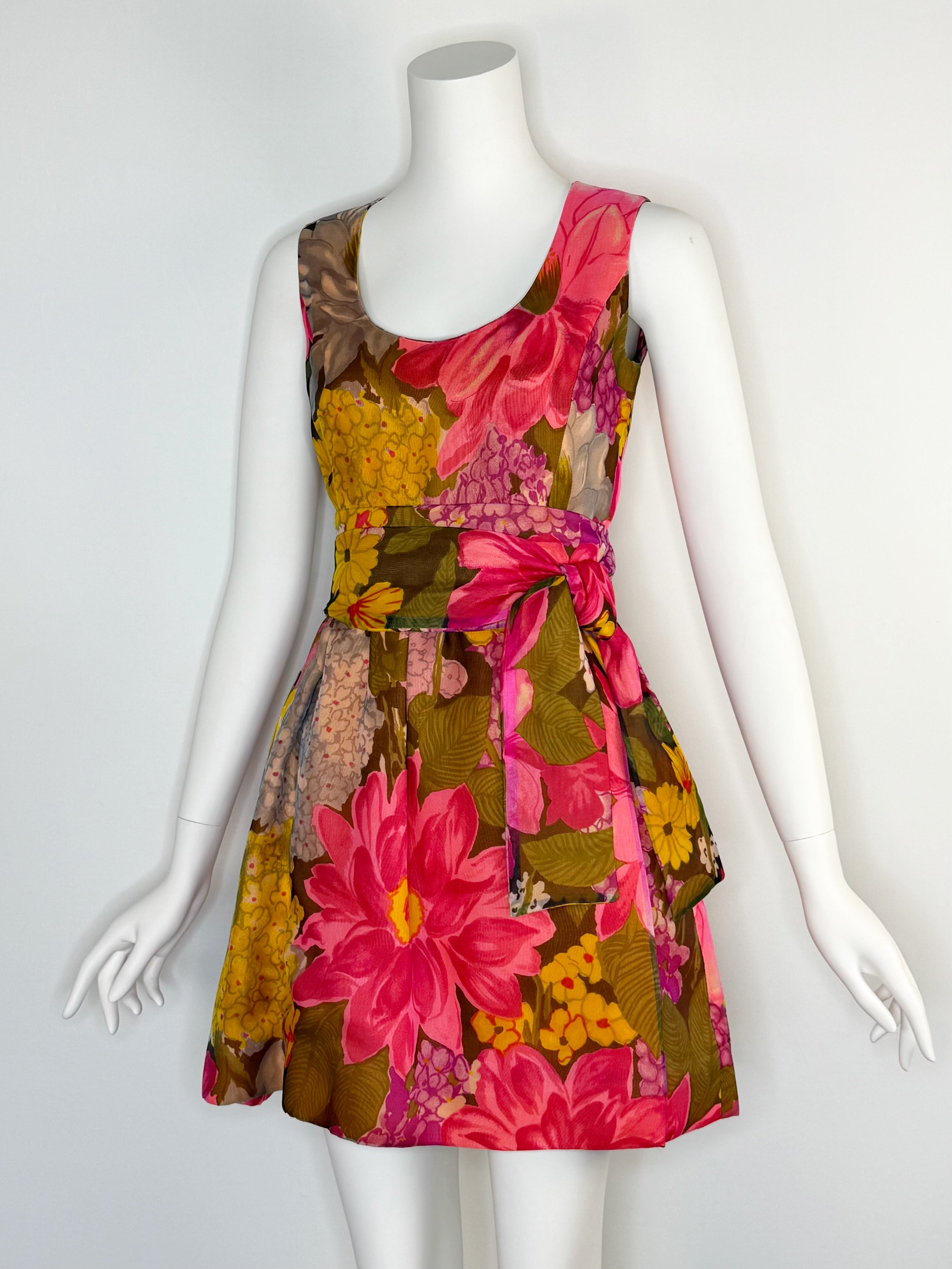 1960s matching silk organza floral ensemble by Murray Nieman for Hannah Troy