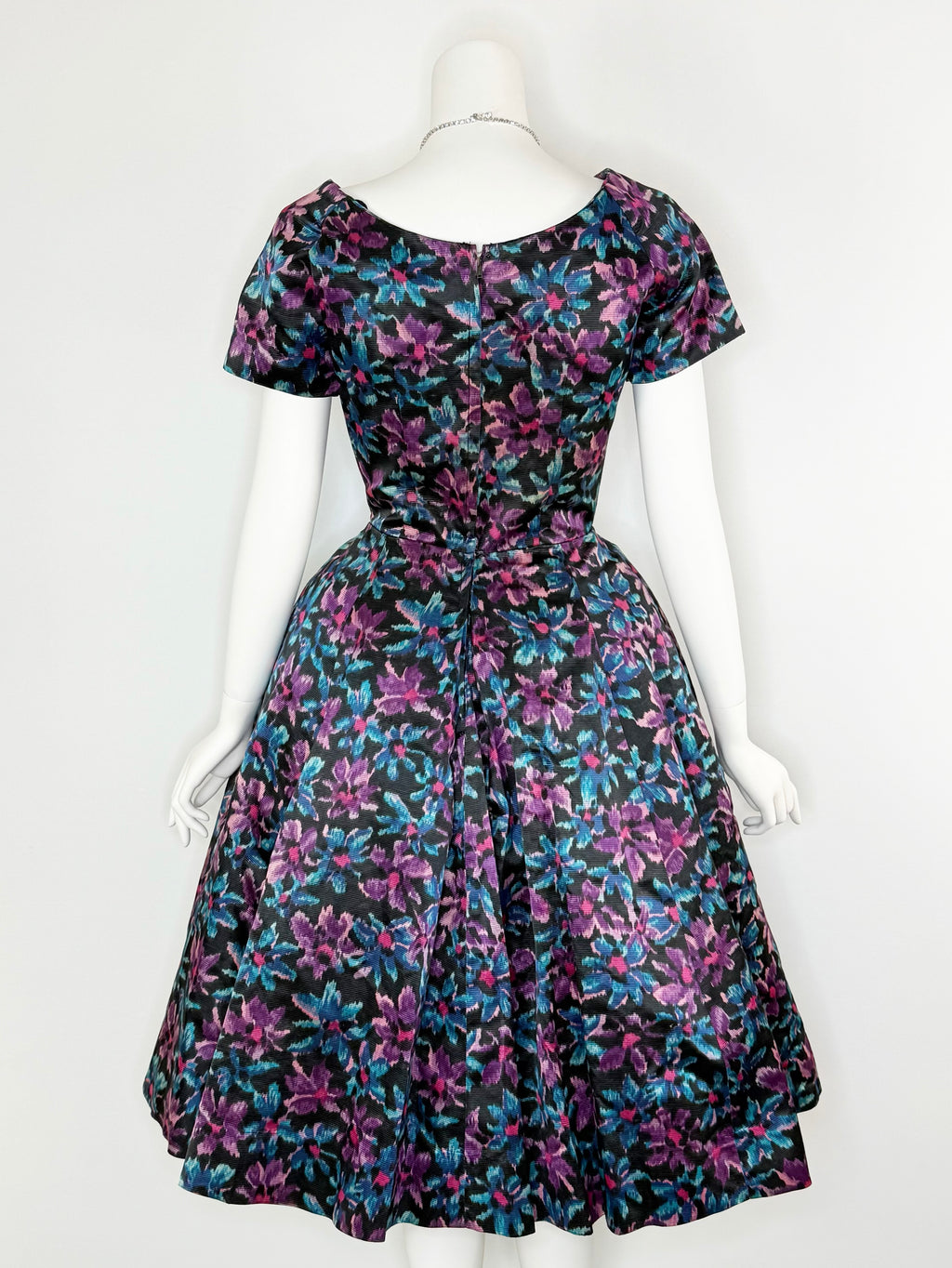 1950s silk floral party dress